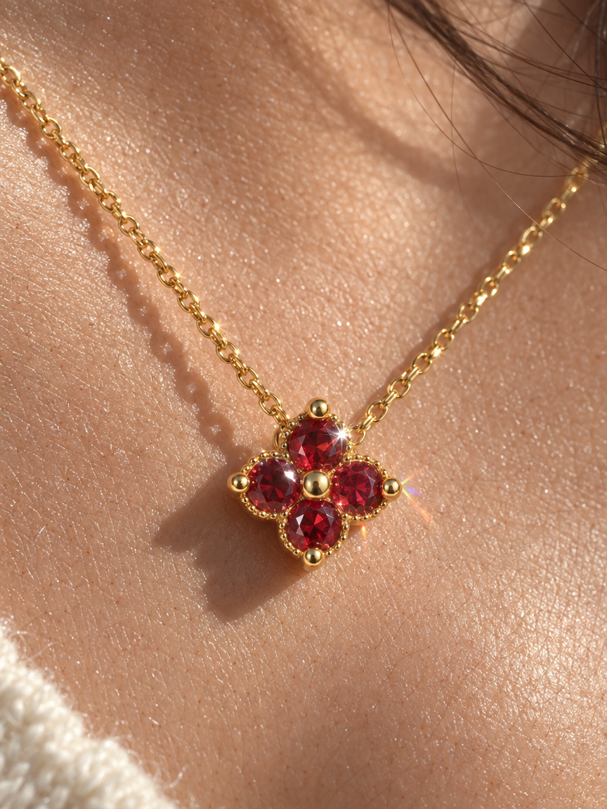 Pomegranate Clover Necklace