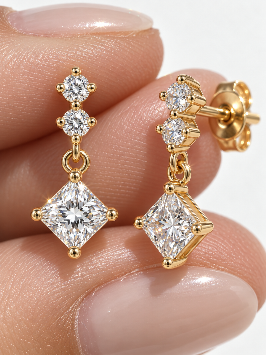 Square Drop Stud Earrings