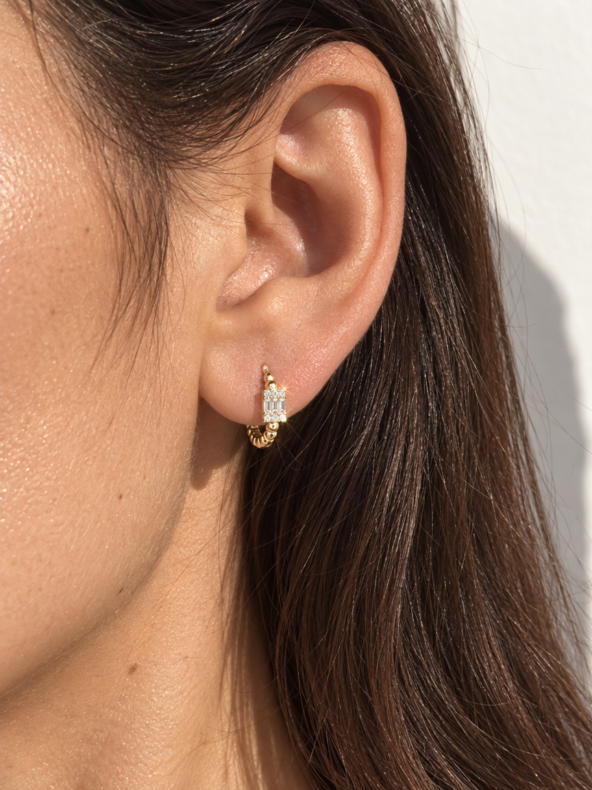 Beaded Baguette Hoops