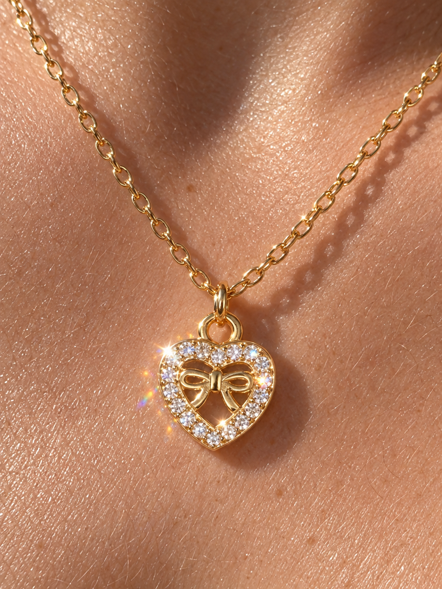 Bow Heart Necklace