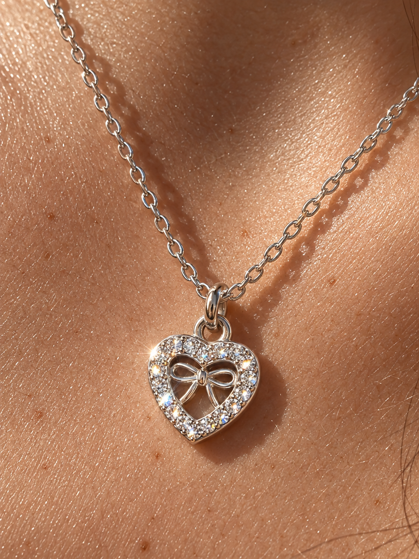 Bow Heart Necklace