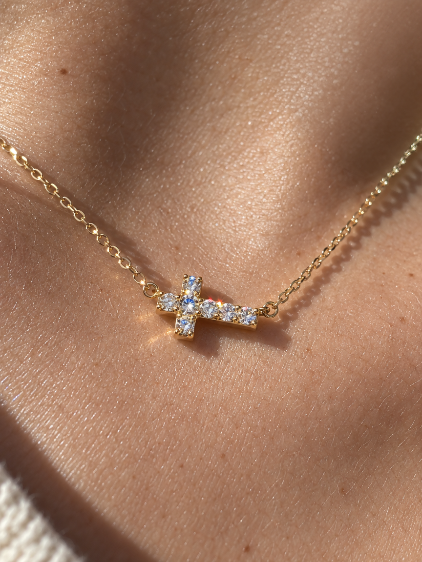 Horizontal Pavé Cross Necklace