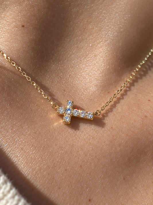 Horizontal Pavé Cross Necklace