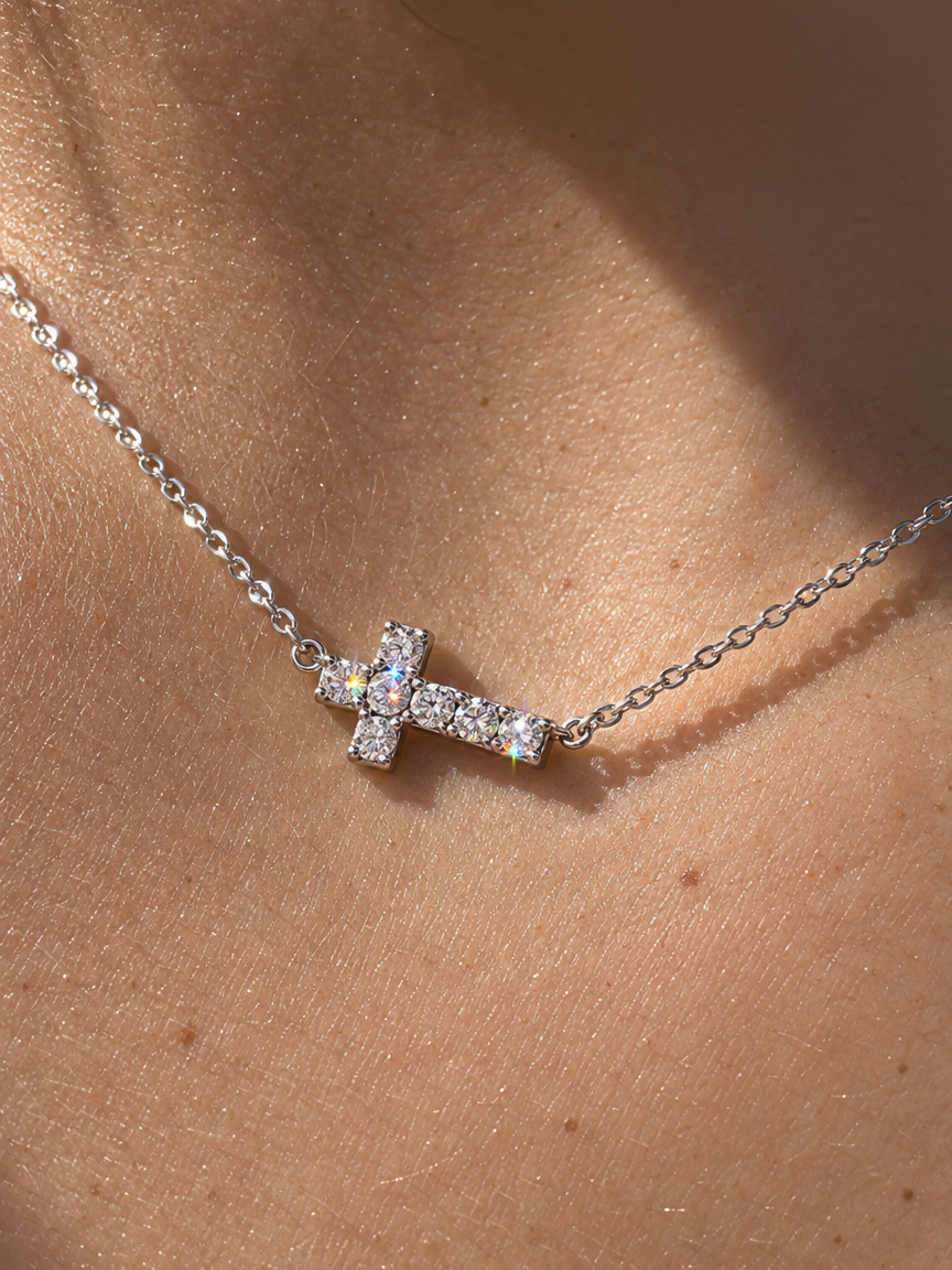 Horizontal Pavé Cross Necklace