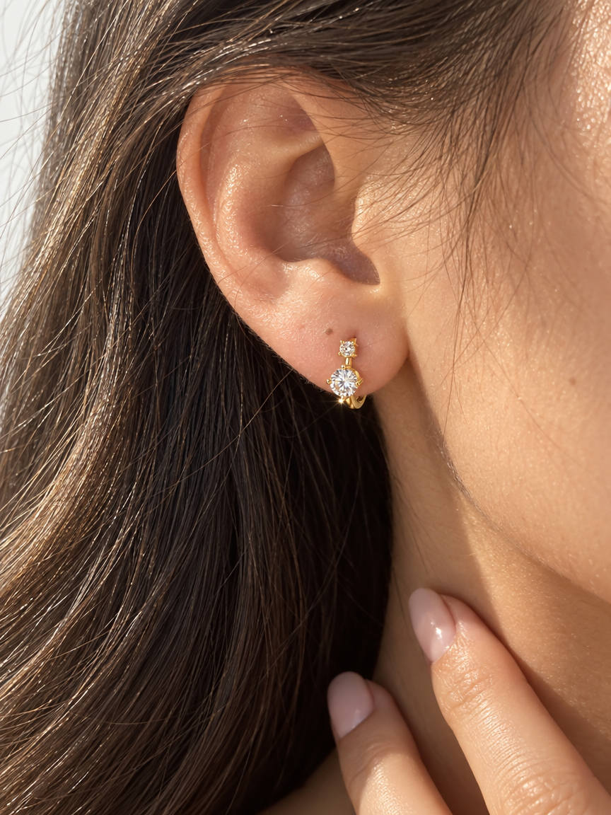 Double Stone Huggie Hoops