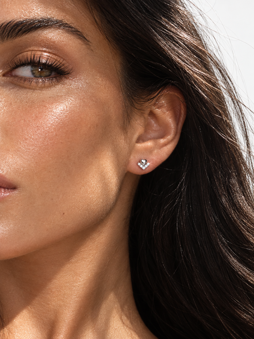 Puffed Heart Crystal Studs