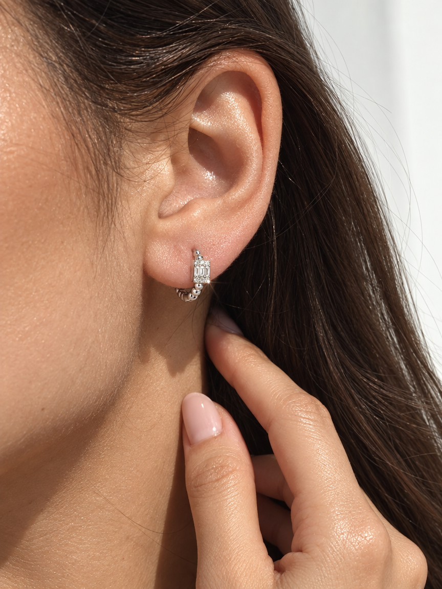 Beaded Baguette Hoops