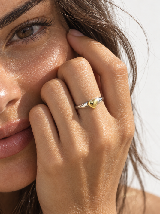 Adjustable Two-Tone Heart Ring