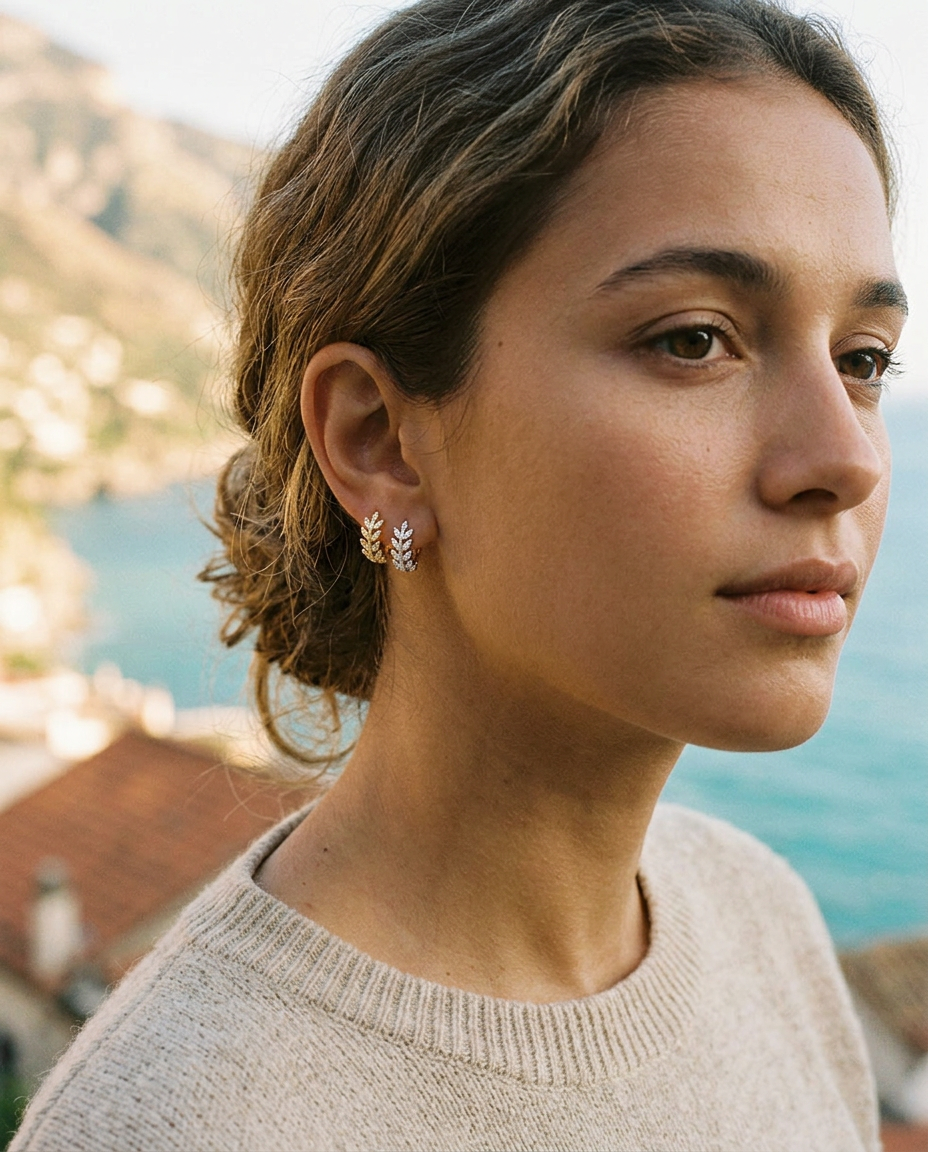 Leaf & Gem Hoop Earrings