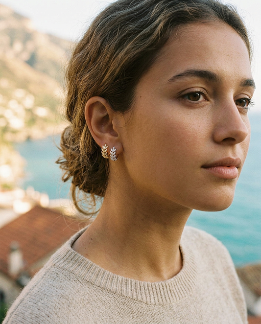 Leaf & Gem Hoop Earrings