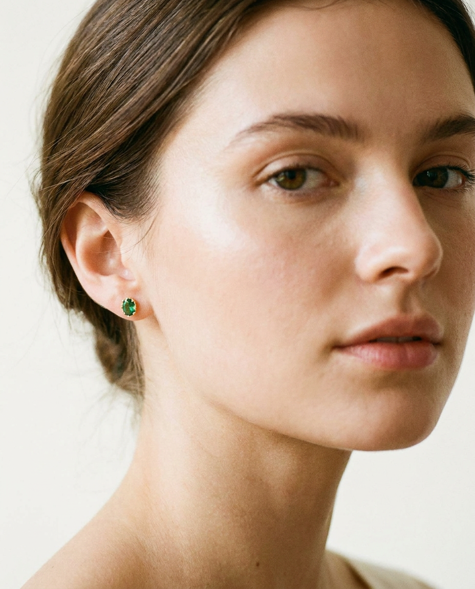 Emerald Oval Studs