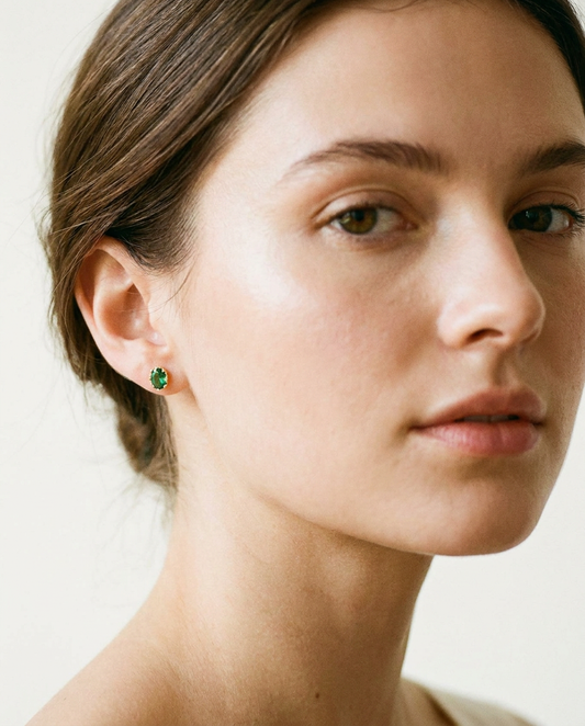 Emerald Oval Studs