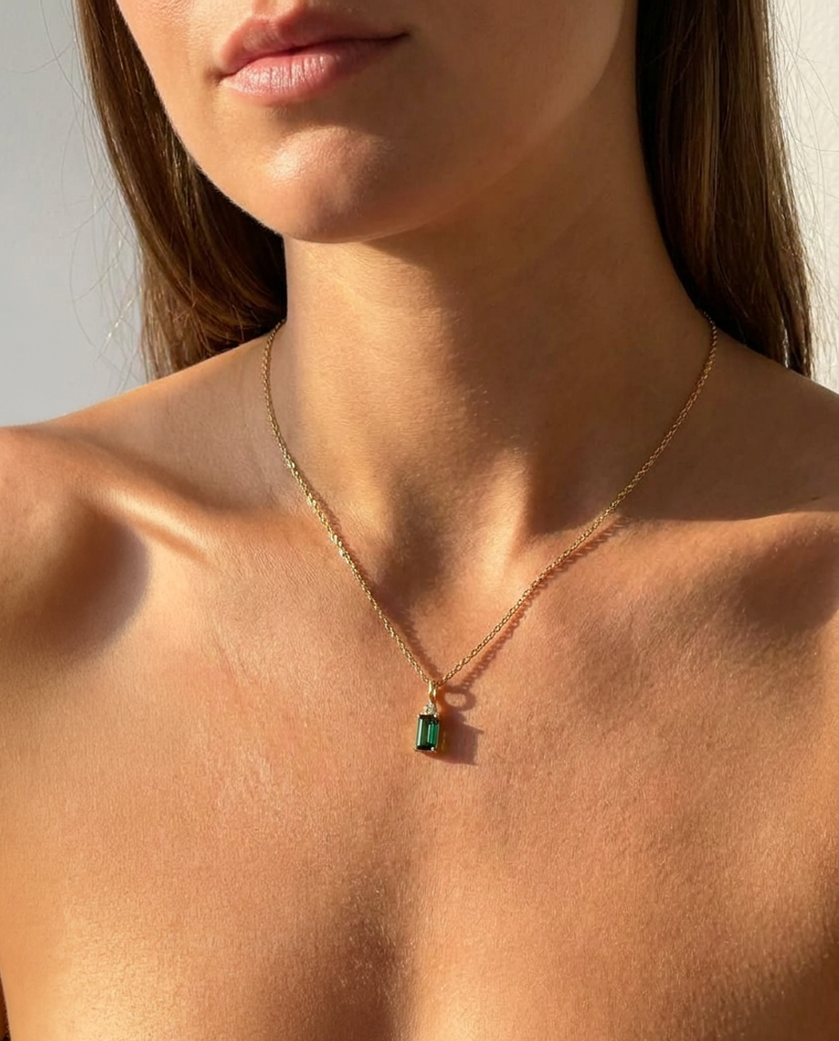 Emerald Baguette Pendant Necklace
