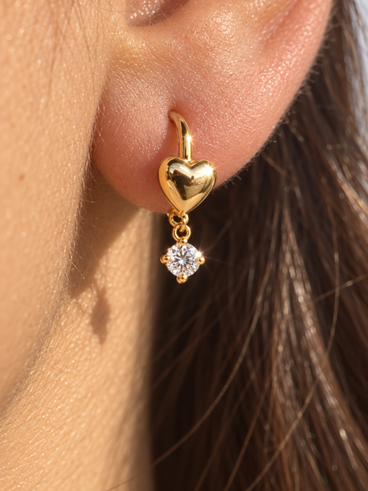 Heart & Zircon Drop Huggie Earrings