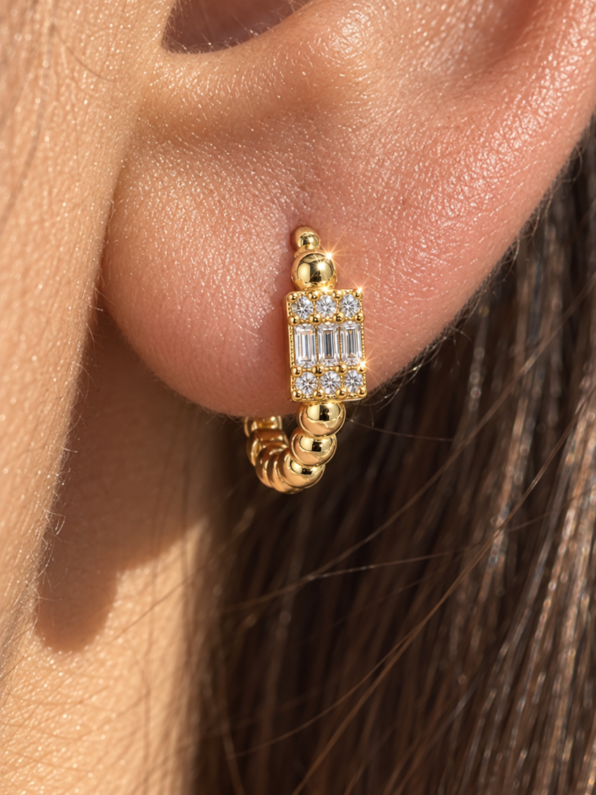 Beaded Baguette Hoops