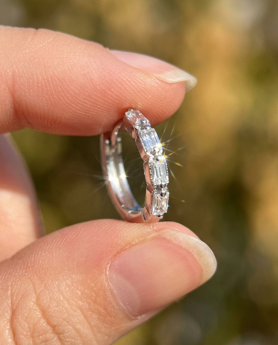 Baguette Zircon Hoop Earrings