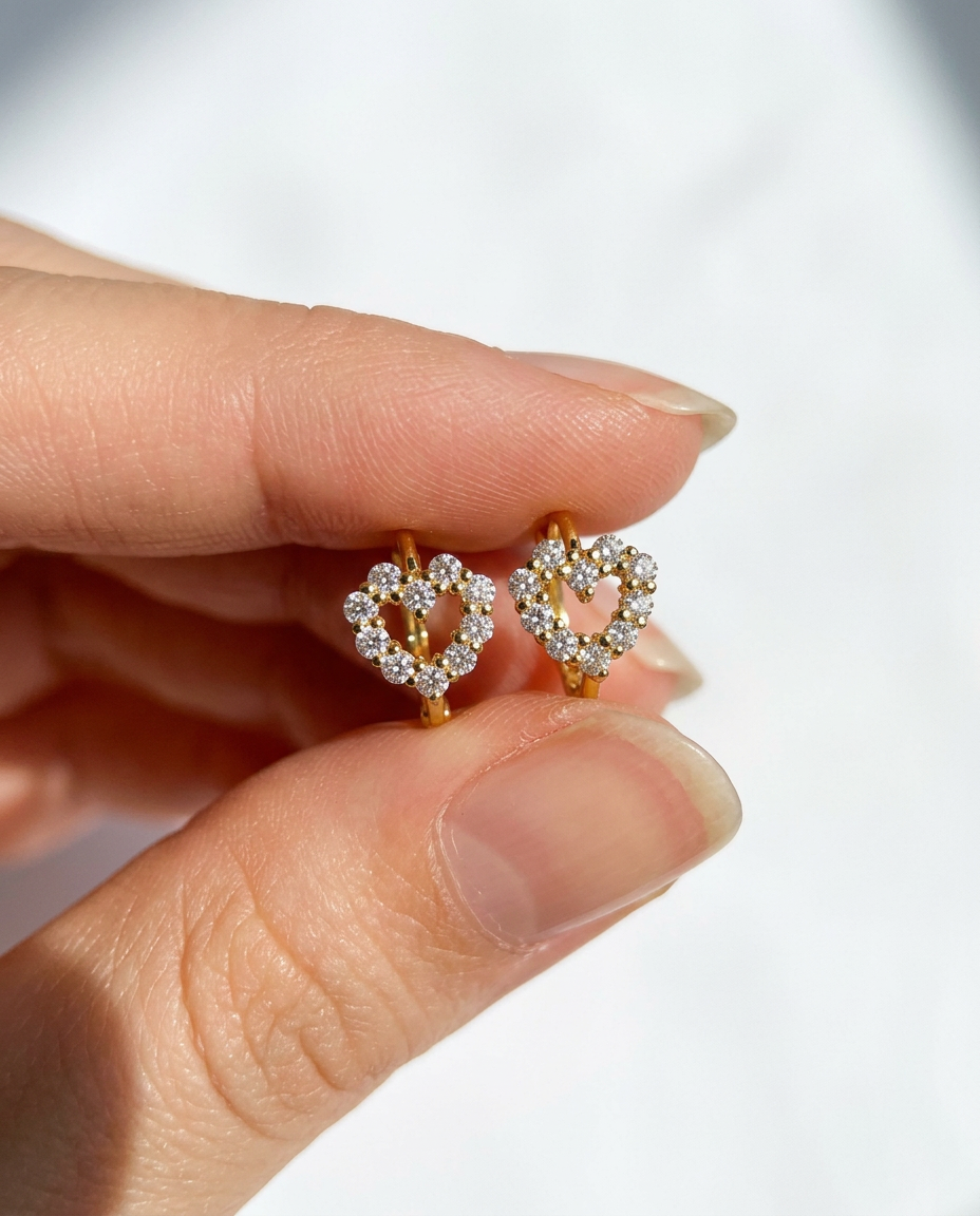 Pavé Heart Huggie Hoops