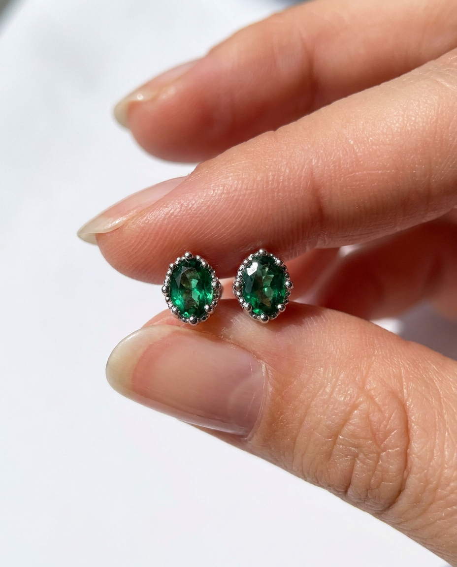 Emerald Oval Studs