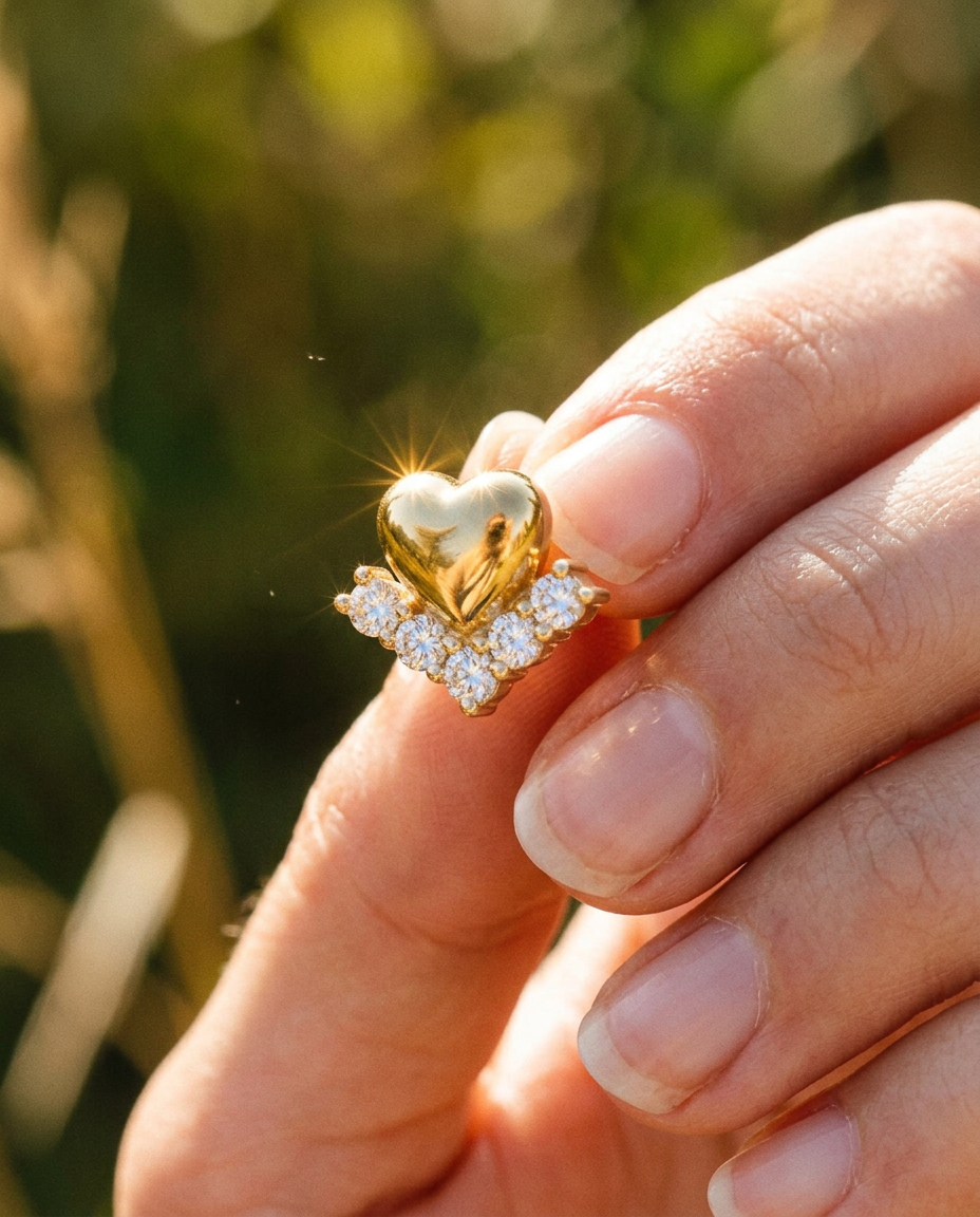 Puffed Heart Crystal Studs