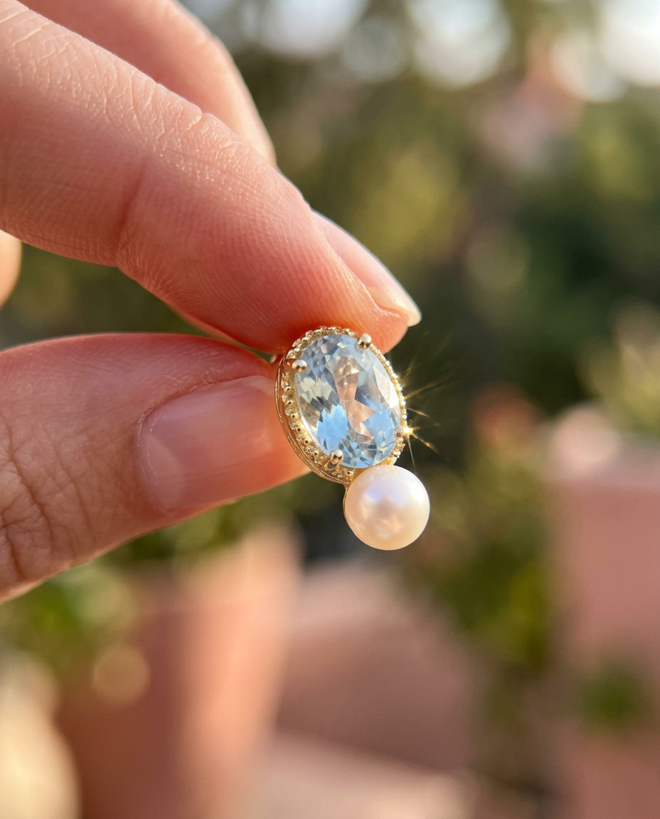 Oval Gem & Pearl Studs