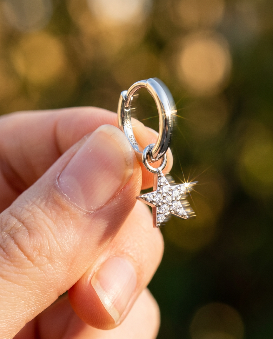 Pavé Star Drop Hoop Earrings