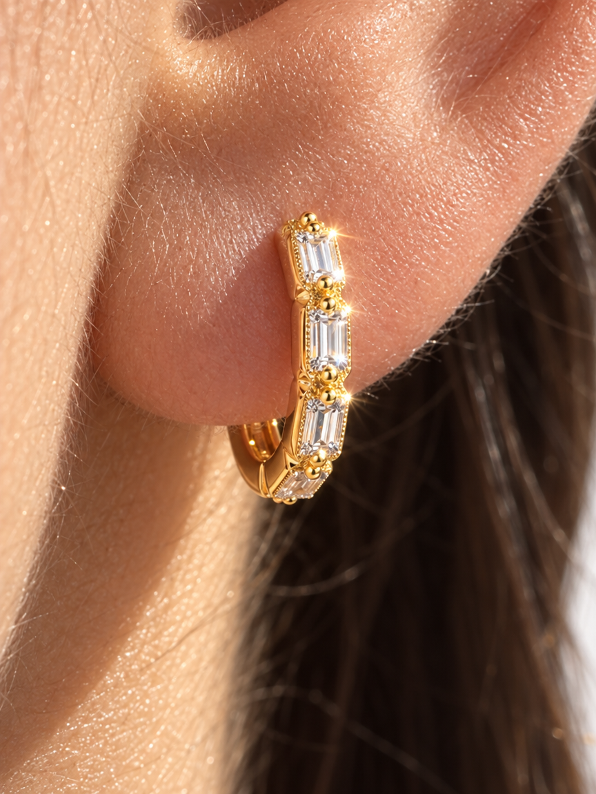 Baguette Zircon Hoop Earrings