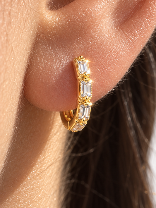 Baguette Zircon Hoop Earrings