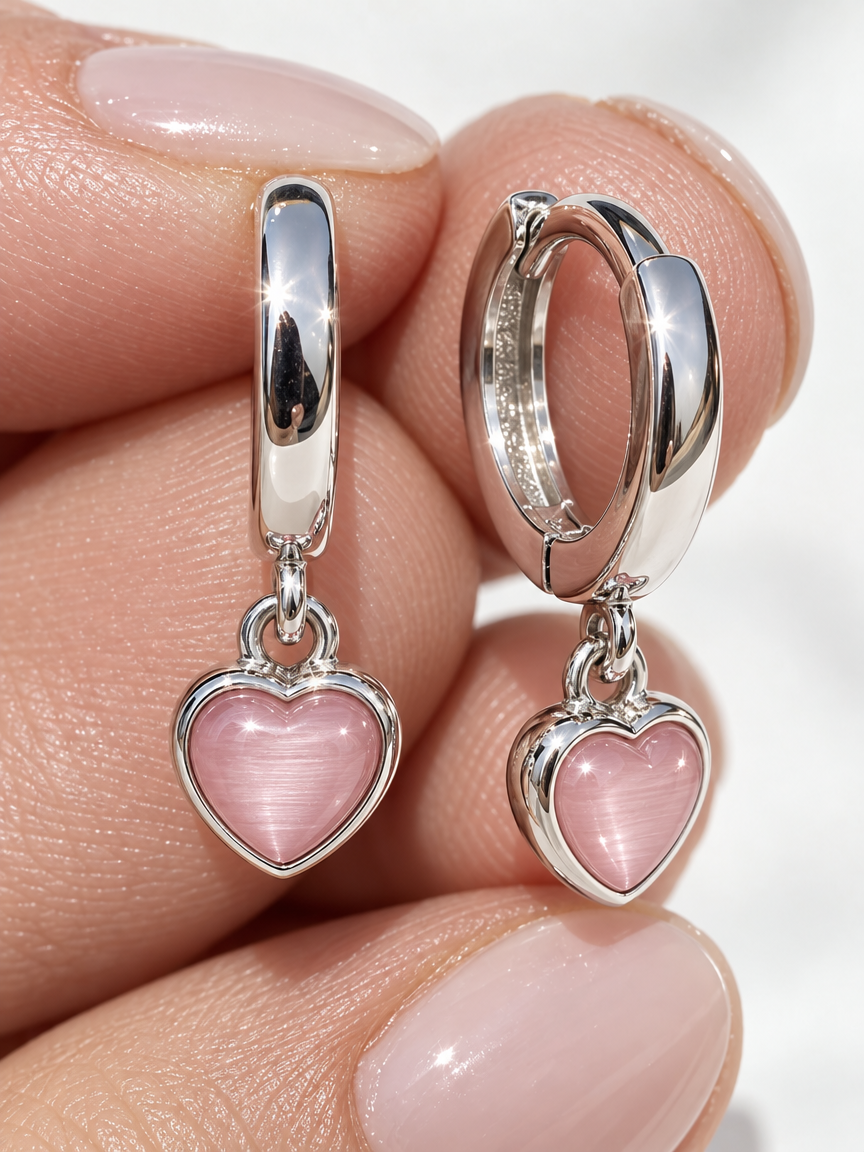 Natural Stone Heart Hoops