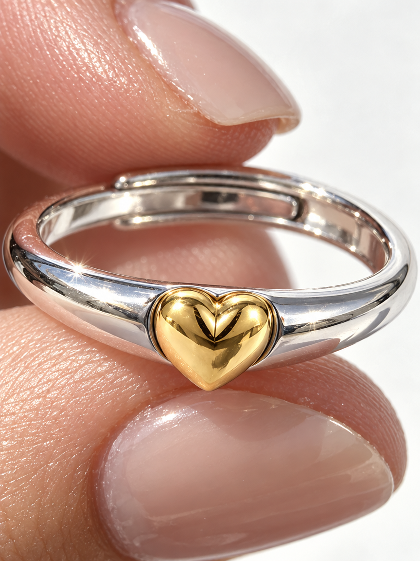Adjustable Two-Tone Heart Ring