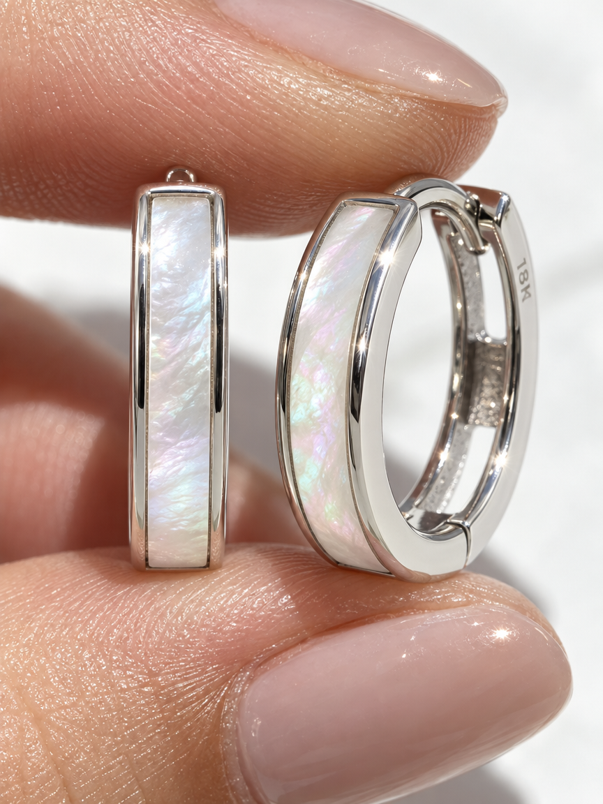 Pearl Inlay Huggie Hoops
