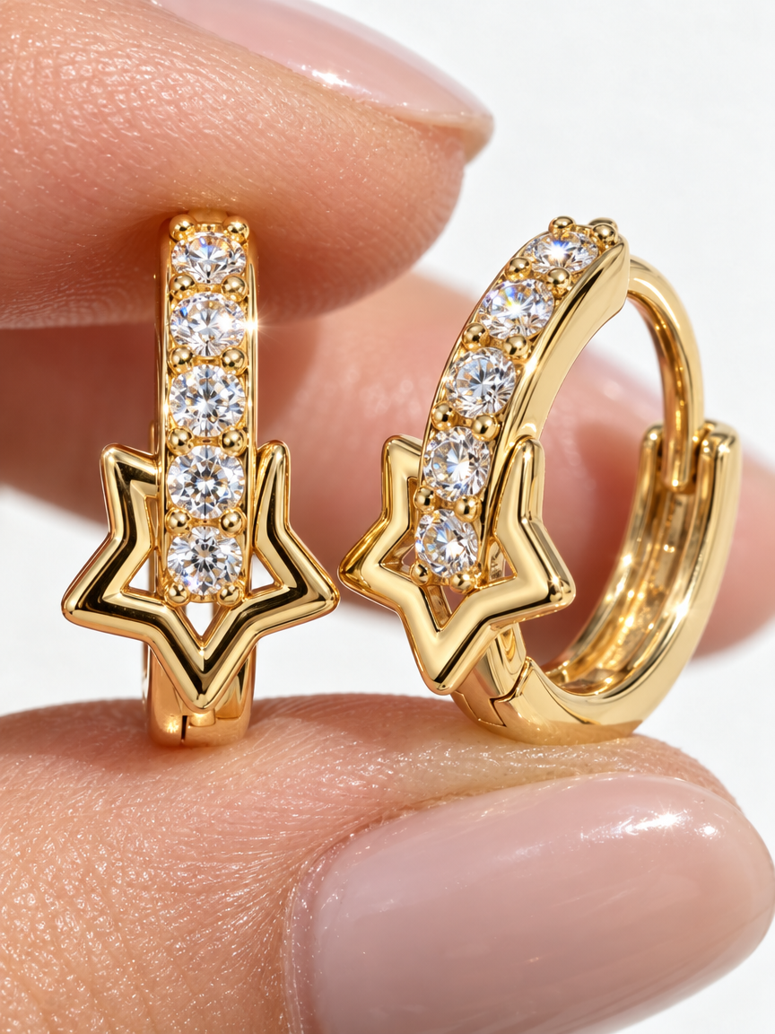 Pentagram Huggie Hoops