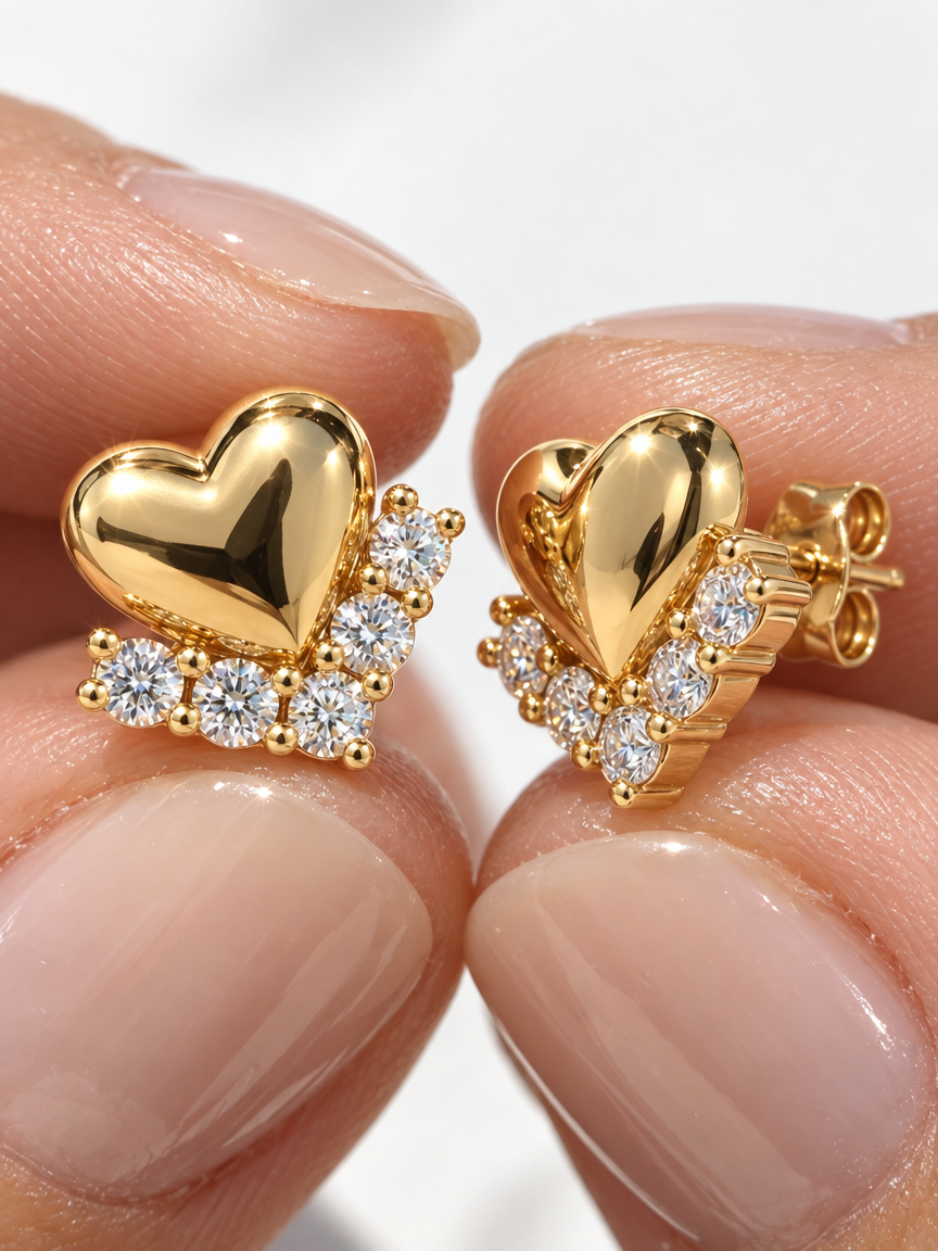 Puffed Heart Crystal Studs