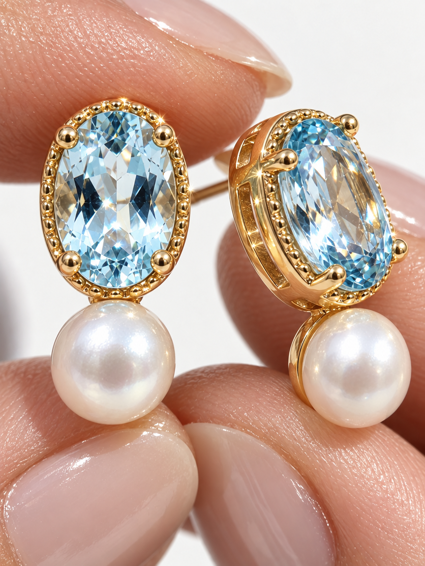 Oval Crystal & Pearl Studs