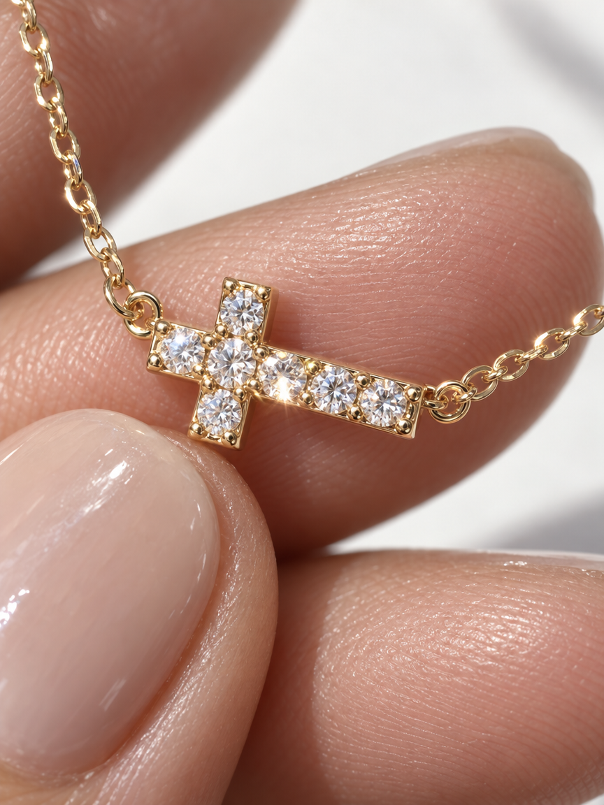Horizontal Pavé Cross Necklace