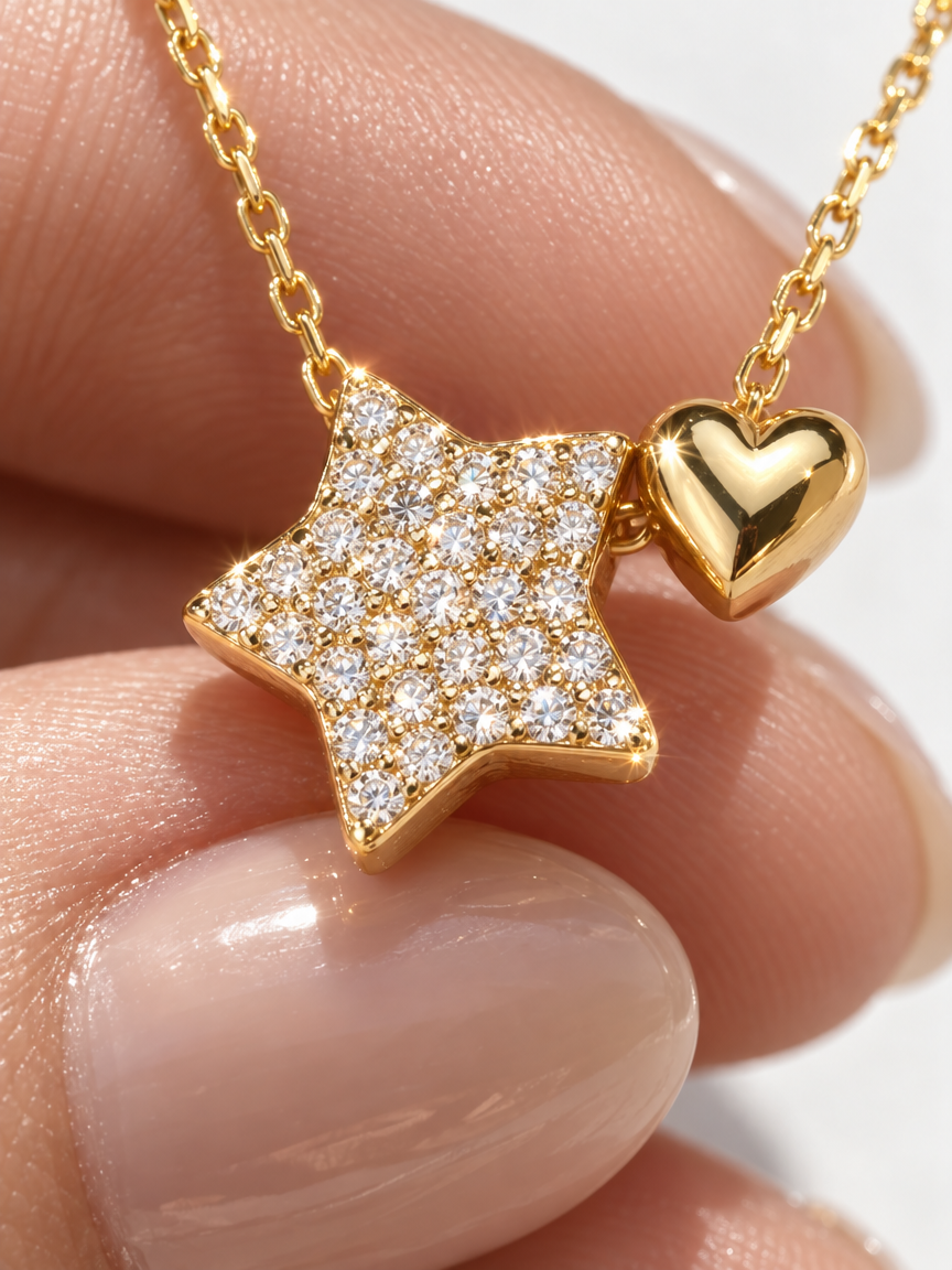 Pavé Star & Heart Necklace