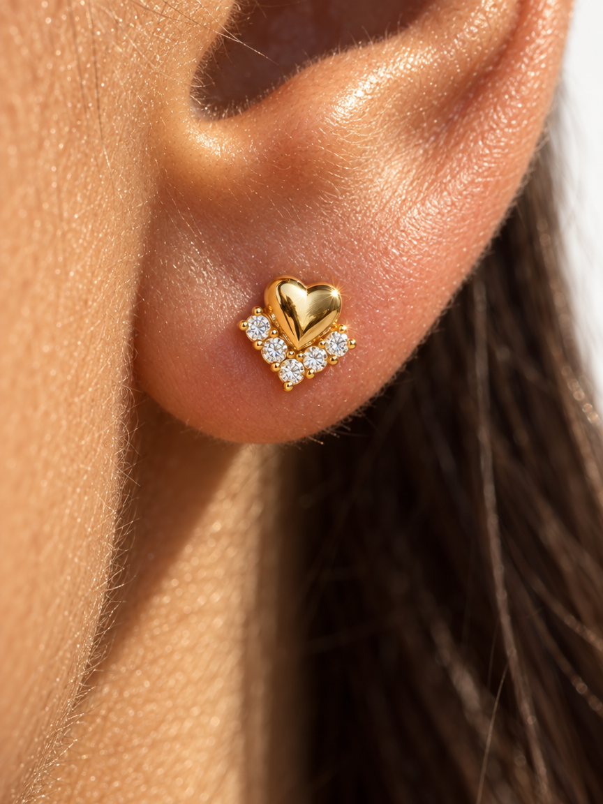 Puffed Heart Crystal Studs