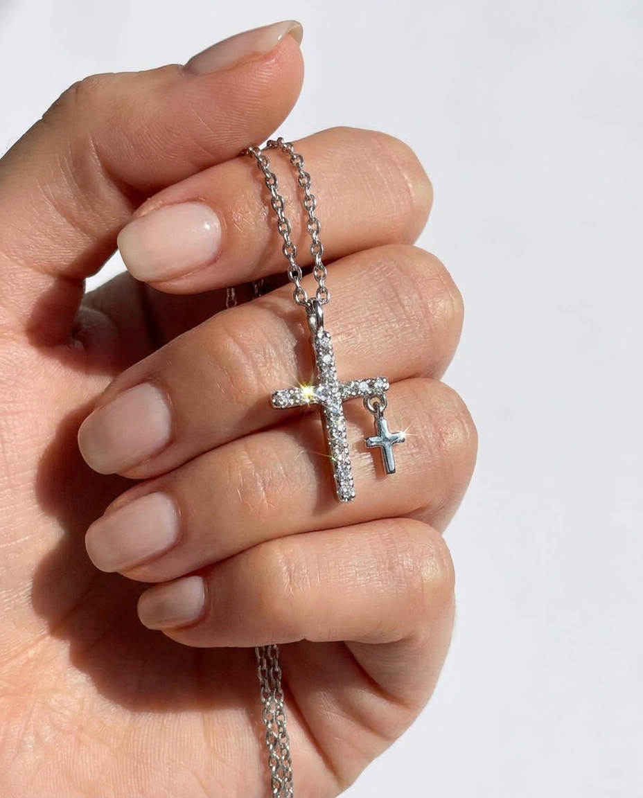 Double Cross Pavé Necklace