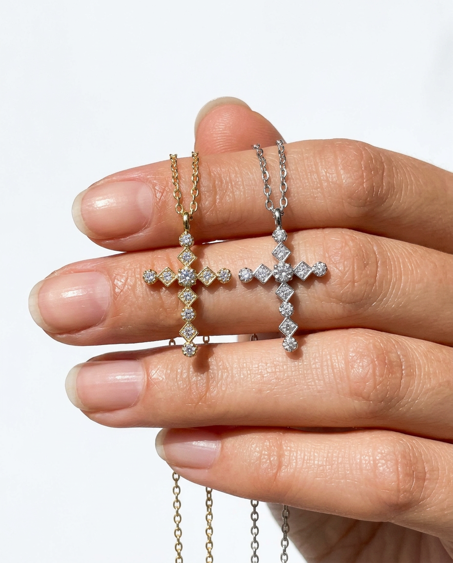 Mixed-Cut Cross Necklace