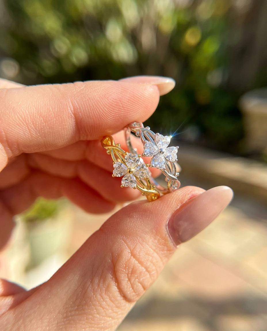 Lucky Clover Zircon Open Ring