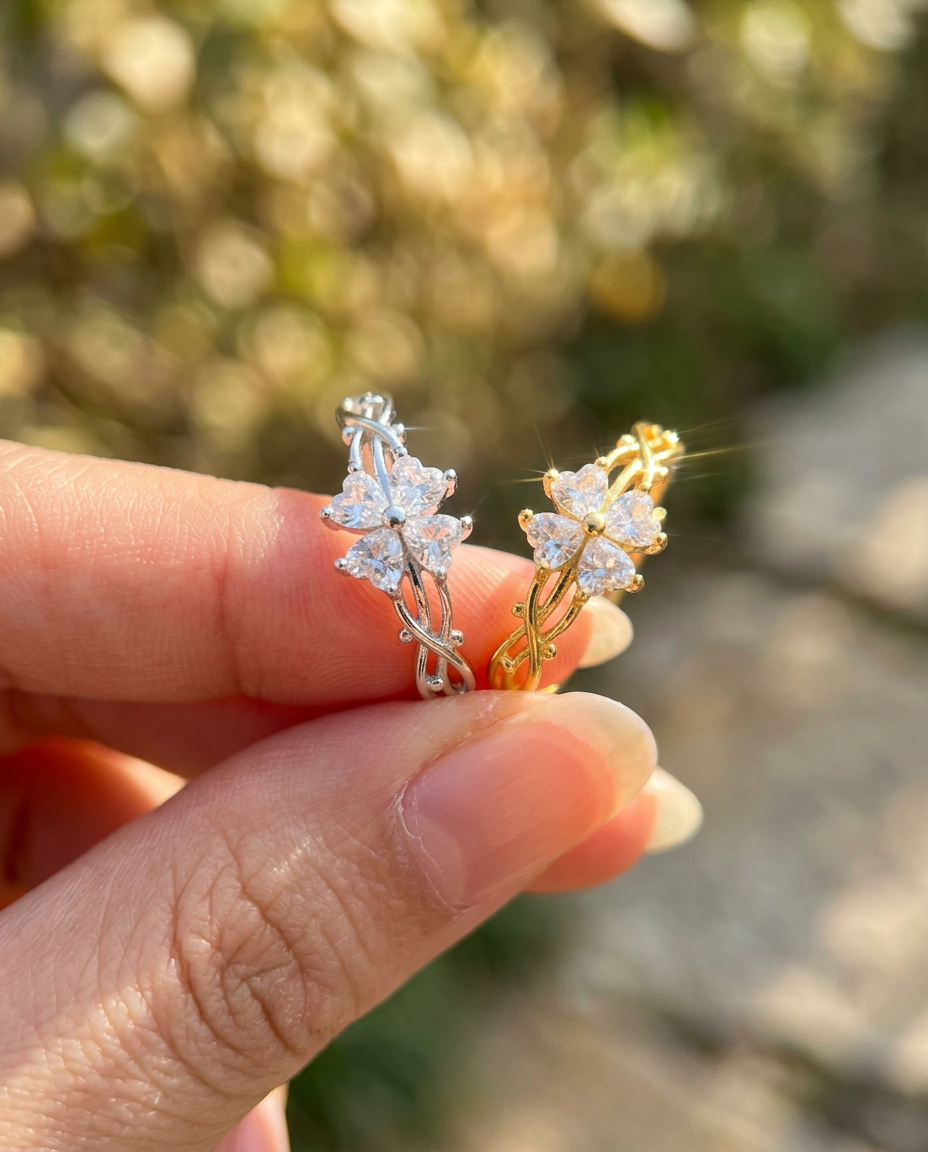 Lucky Clover Zircon Open Ring