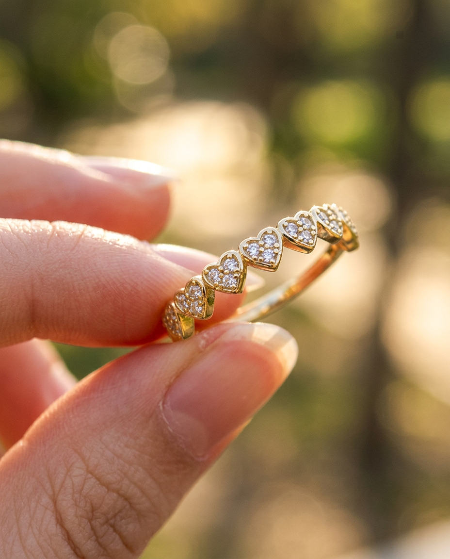 Pavé Heart Band Ring