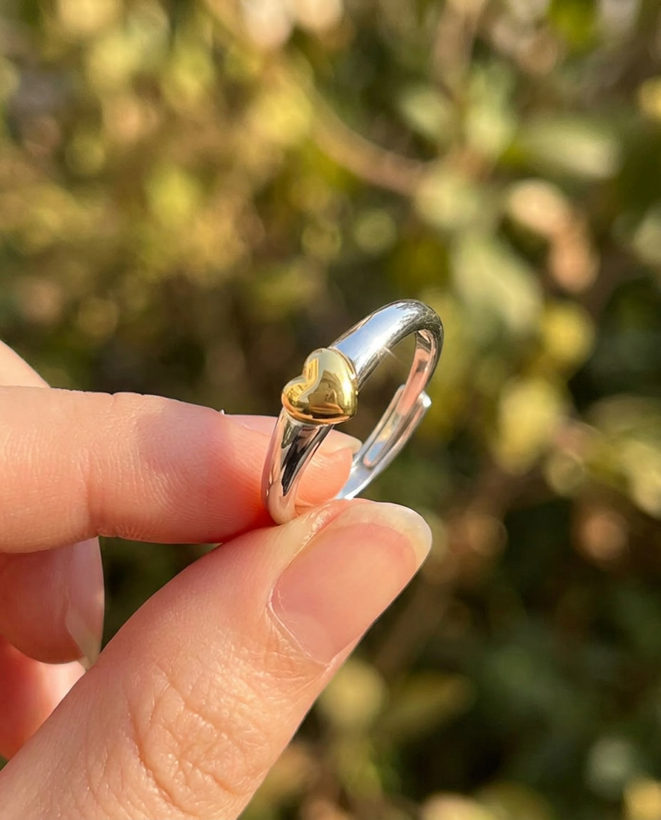 Two-Tone Heart Open Ring