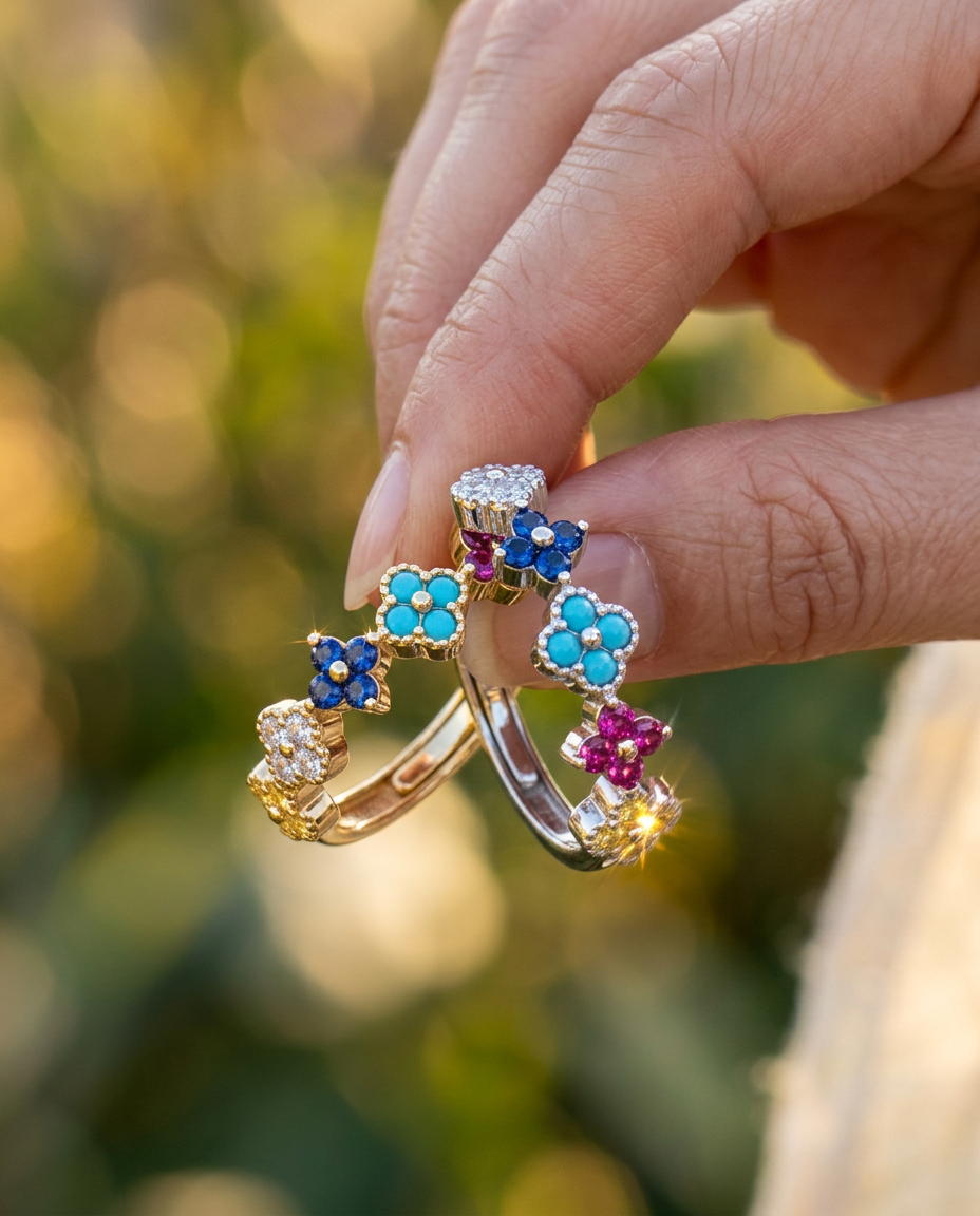 Colourful Clover Zircon Ring
