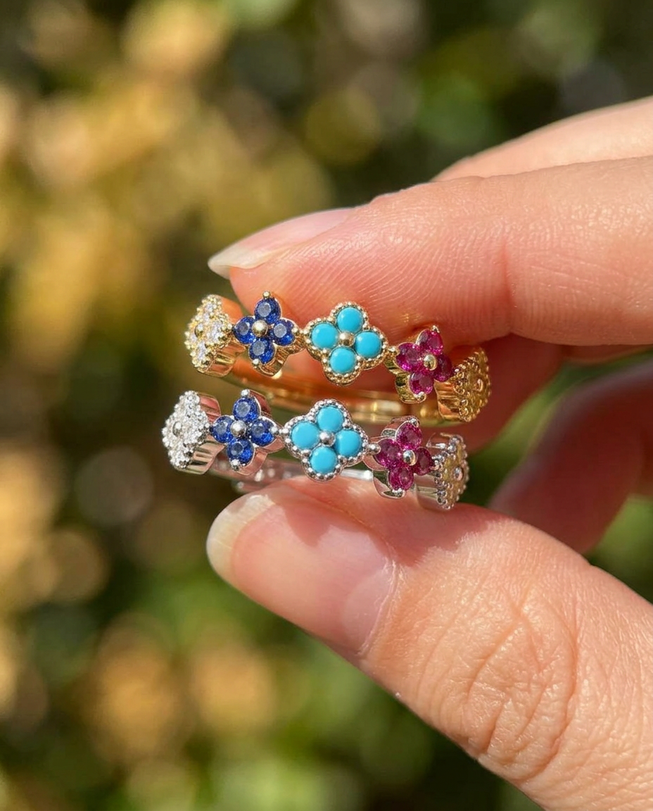 Colourful Clover Zircon Ring