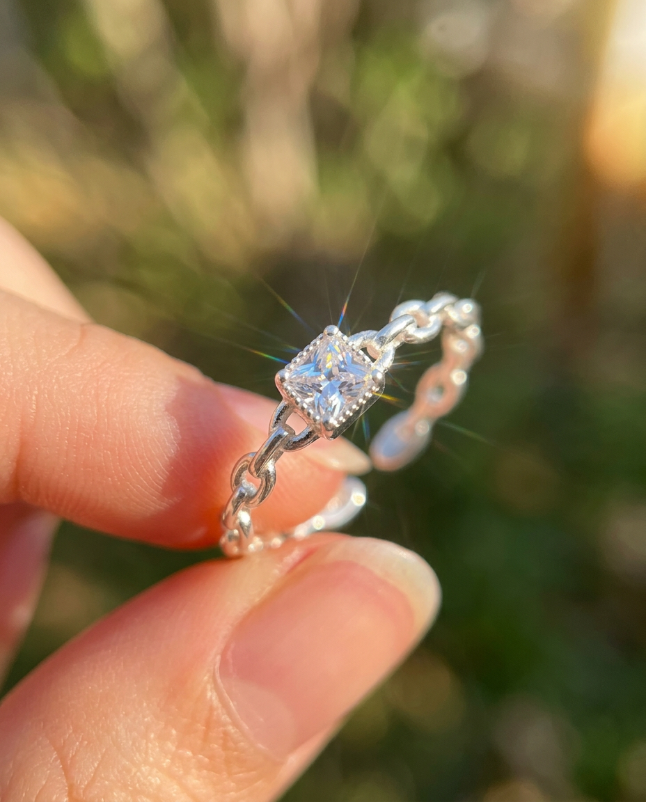 Square Zircon Chain Ring