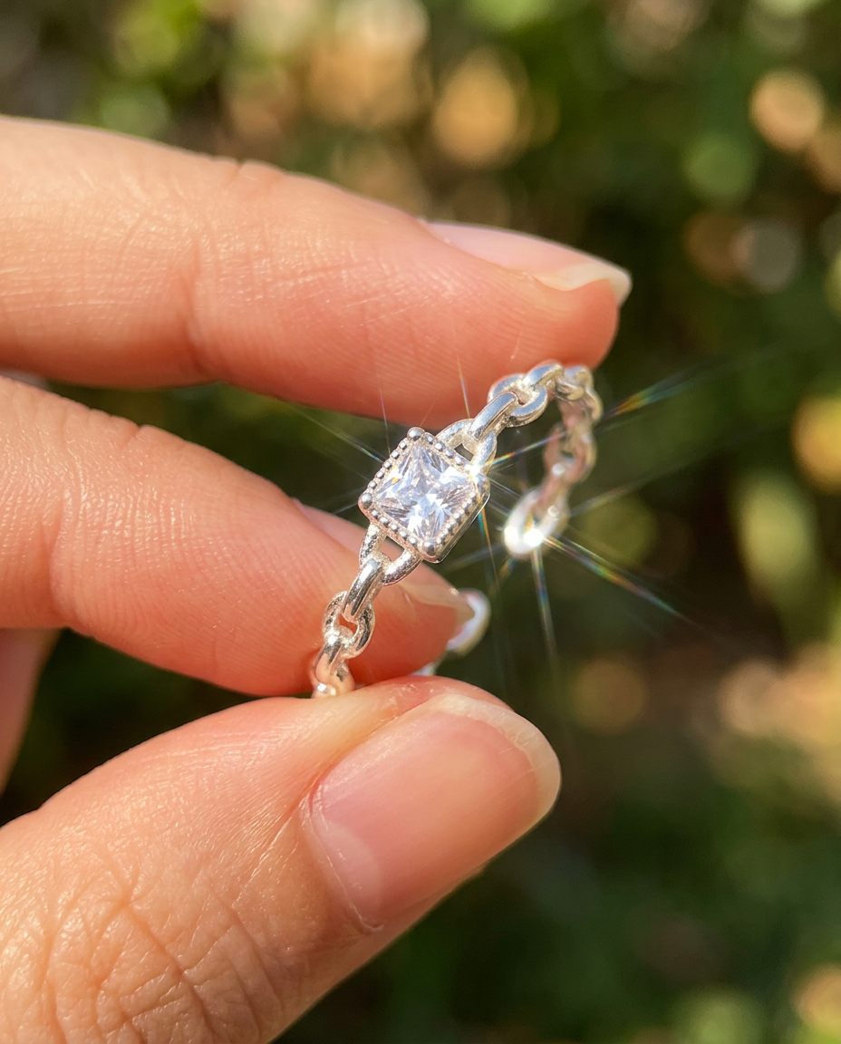 Square Zircon Chain Ring