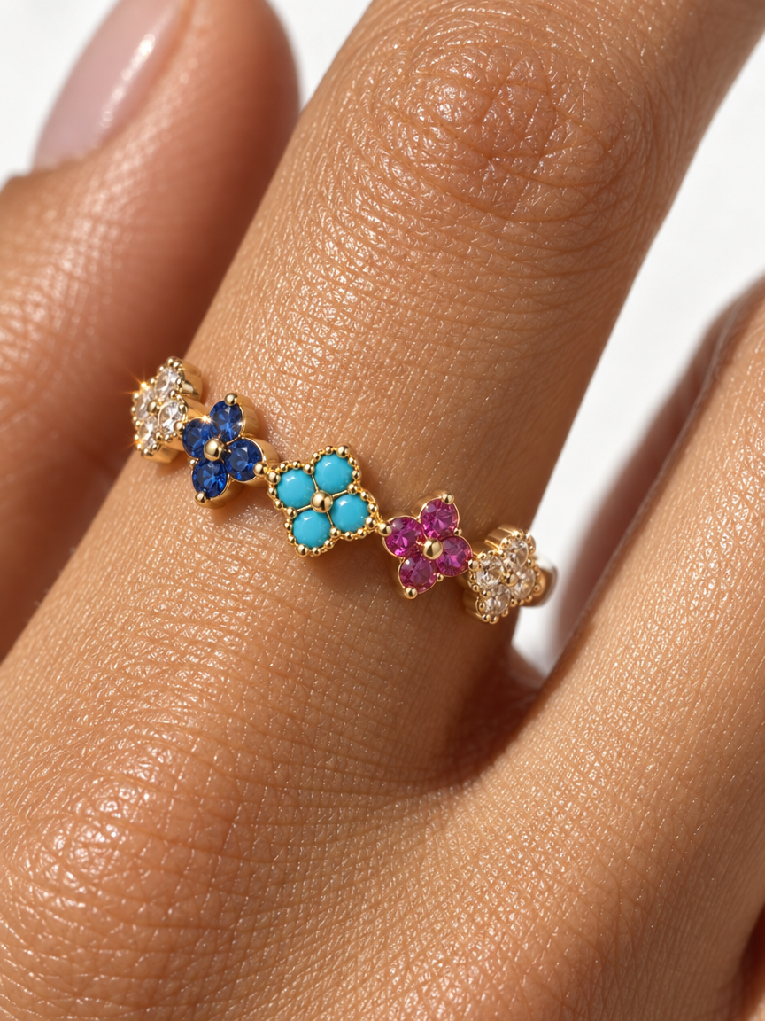 Colourful Clover Zircon Ring