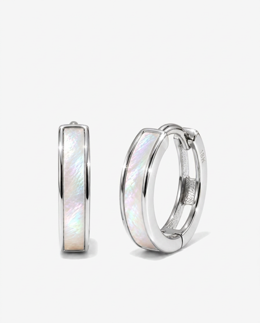 Pearl Inlay Huggie Hoops