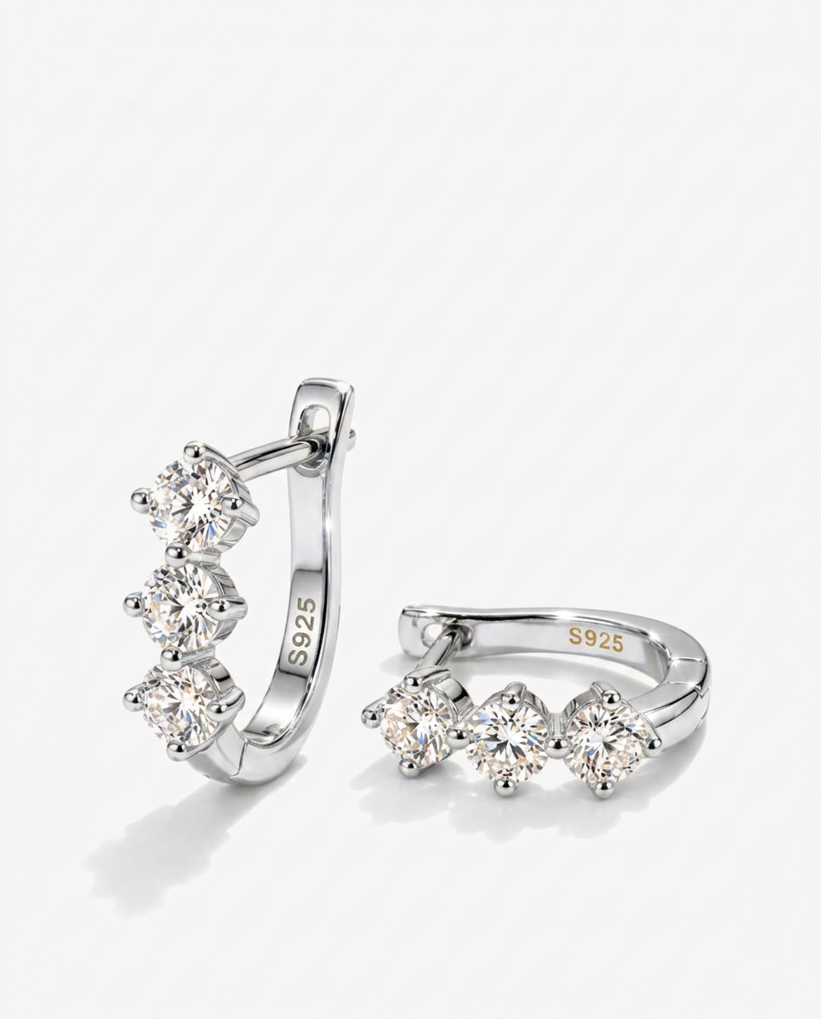 Triple Stone Huggie Earrings