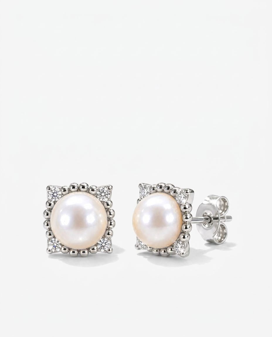 Pearl Square Stud Earrings